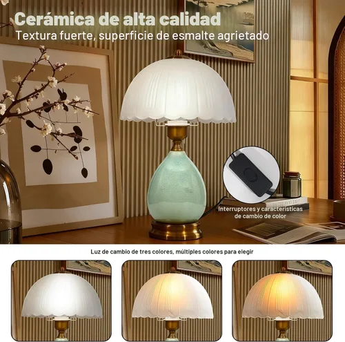 Miniatura 6 de Lámparas de mesa retro de cerámica para sala de estar, 16.73 pulgadas, moderna mesita de noche, lámparas tradicionales, lámpara clásica de cristal