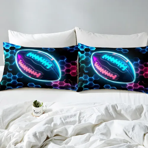 Miniatura 9 de Erosebridal Graffiti - Juego de sábanas de rugby con casco de rugby colorido, sábanas deportivas para niños y niñas, juego de fútbol, sábana bajera