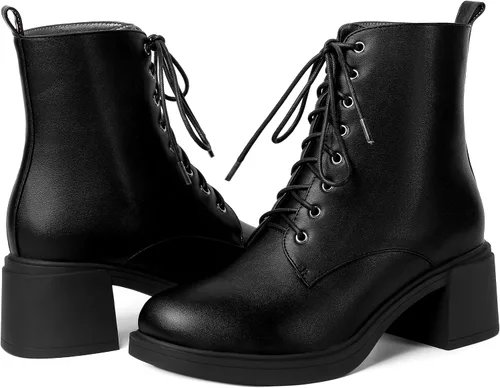 Miniatura 110 de ROSERWISH Botas altas de tacón bajo y grueso para mujer, con cordones, cómodas, modernas, con puntera redonda, de 2.5 pulgadas