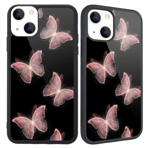 Miniatura 35 de Funda compatible con iPhone 13 para niños y mujeres, diseño divertido de cara, parte trasera dura con negro, divertido y lindo patrón de arte