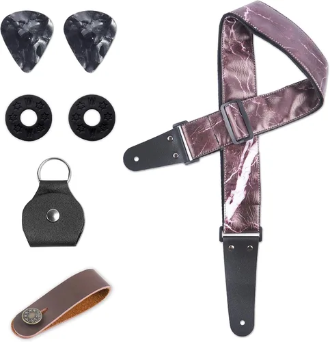 Miniatura 10 de LIZIMANDU Correa ajustable para guitarra incluye 2 cierres de correa y 4 púas a juego. Correa de hombro para guitarra con extremos de cuero, ideal