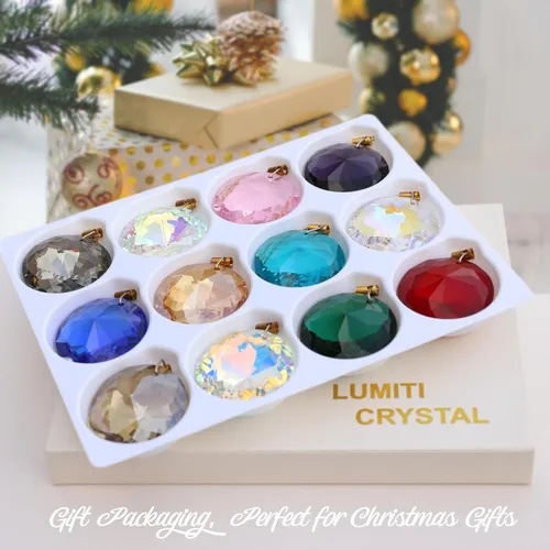 Miniatura 6 de 12 piezas de adornos de bolas de Navidad de cristal de vidrio, 1.18" mini redondas prisma de flores, adorno para colgar para árbol de Navidad