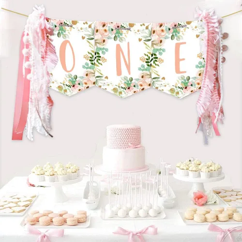 Miniatura 6 de Decoraciones de cumpleaños para bebé 1er cumpleaños para silla alta, cartel de jardín temático para fiestas, accesorios para fotos