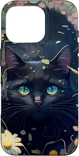 Miniatura 20 de iPhone 16 Cute Black Cat In Botanical Flower Garden Aesthetic Cat Case