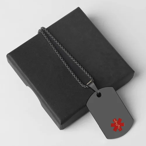 Miniatura 5 de Collar de alerta médica, etiqueta grabada con láser, grabado personalizado, etiqueta de identificación de acero inoxidable, colgante para hombres