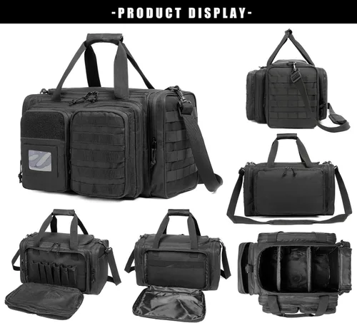 Miniatura 6 de Bolsa para polígono de tiro de pistola táctica para pistolas y municiones, bolsa de lona grande para pistolas, revistas, municiones y accesorios