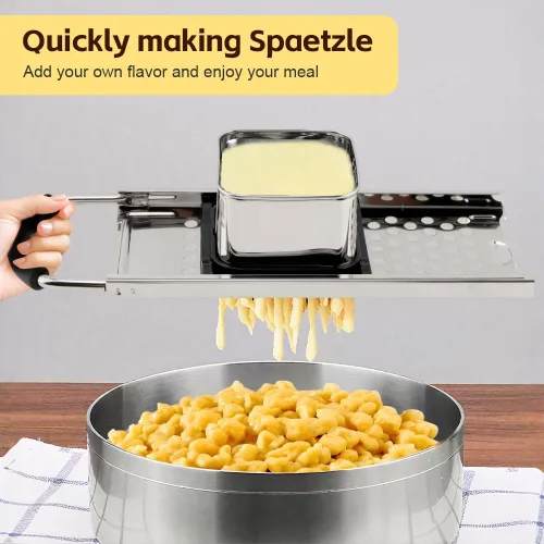 Miniatura 5 de Spaetzle Maker de acero inoxidable con mango de agarre cómodo y espumadera, juego de herramientas para hacer albóndigas de huevo alemán casero