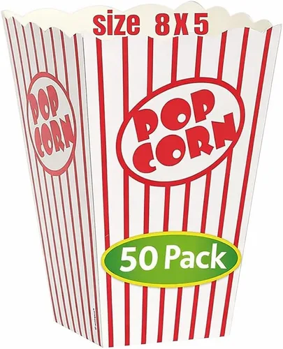 Caja de palomitas de maíz, cajas de cartón a rayas rojas y blancas, cubo para palomitas de maíz, para cine, carnaval, fiesta, circo, rojo y blanco,