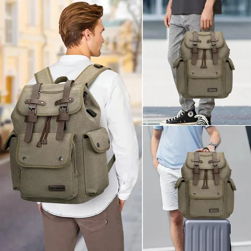 Miniatura 2 de WITZMAN Mochila de lona para hombre, mochila vintage para laptop de 15.6 pulgadas, mochila de viaje de alta capacidad casual (A8004 verde militar)