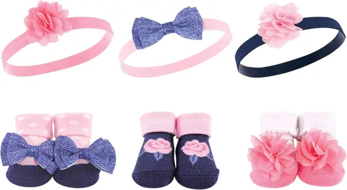 Miniatura 4 de Hudson Baby Conjunto de regalo de diadema y calcetines para niña Flor azul marino rosa