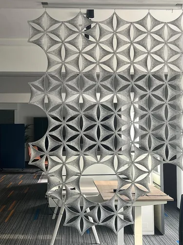 Miniatura 13 de Superficie de fibra de fieltro, tablero de fibra de poliéster de alta densidad, flor 3D, Venus, 14"x12", panel divisor de habitación colgante