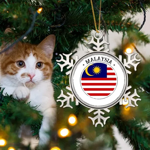 Miniatura 4 de Bandera de Malasia Adornos de Navidad para niños, bandera nacional, silueta de Malasia, decoraciones de Navidad, regalo de metal copo de nieve