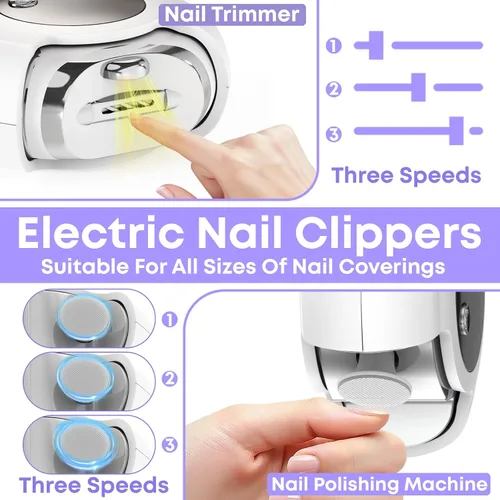 Miniatura 4 de Cortaúñas automático para personas mayores, cortaúñas eléctrico 3 en 1 con luz LED, batería recargable, cortaúñas para adultos, molinillo de uñas