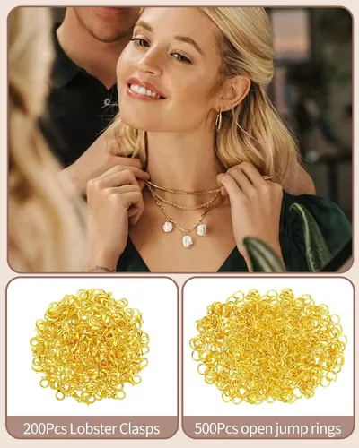 Miniatura 5 de OHINGLT Juego de 700 cierres de pinza de langosta y anillos abiertos, chapado en oro, cierre de collar y pulsera para hacer joyas