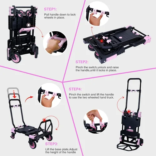 Miniatura 5 de Carretilla de mano plegable 2 en 1, carrito plegable de 330 libras con ruedas, carretilla de mano plegable con mango telescópico, carrito portátil