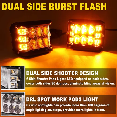 Miniatura 2 de Luces LED de 4 pulgadas con disparador lateral, luces estroboscópicas de doble color DRL e interruptor para camión, SUV, todoterreno, ATV, UTV 4x4