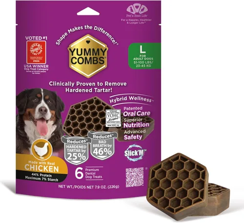 Miniatura 23 de Yummy Combs Golosinas dentales para perros, aprobadas por veterinarios VOHC, deliciosa proteína de pollo, elimina el sarro con forma de peine