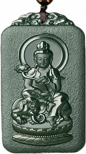 Miniatura 3 de China Natural Hetian Green Jade Nefrita tallado Zodiaco Protector Deidad Colgante Amuleto