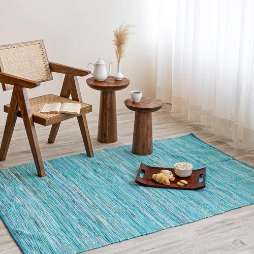 Miniatura 14 de HOMEMONDE Alfombra reversible de trapo de 2 x 6 pies, color verde azulado, de algodón suave, hecha a mano, estilo bohemio, decoración del hogar