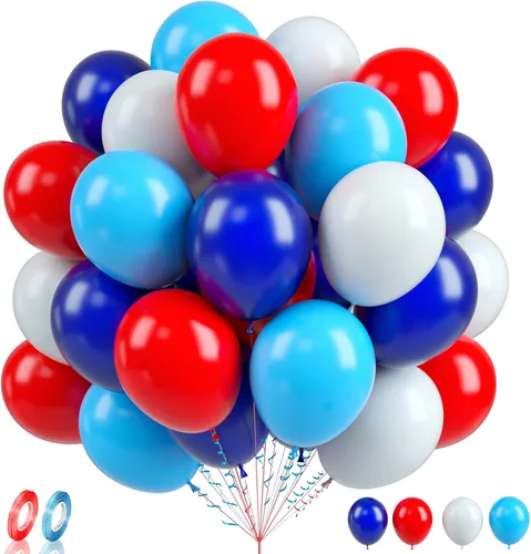 Miniatura 27 de Globos de graduación azules y dorados, 60 globos impresos con texto en inglés "Felicitaciones", 12 pulgadas, azul marino, blanco, azul, metálico