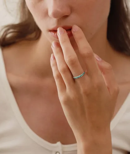 Miniatura 3 de YL Anillo apilable de plata de ley 925 con halo de piedras natales para mujeres