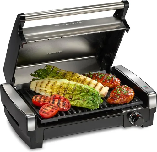 Hamilton Beach Parrilla eléctrica para interiores con control de temperatura ajustable hasta 450F, superficie de 118 pulgadas cuadradas, sirve para