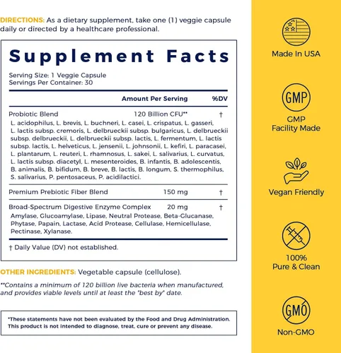 Miniatura 8 de NewRhythm Probióticos 120 mil millones de UFC, 36 cepas, probióticos 3 en 1 para la salud digestiva y apoyo inmunológico con prebióticos y enzimas