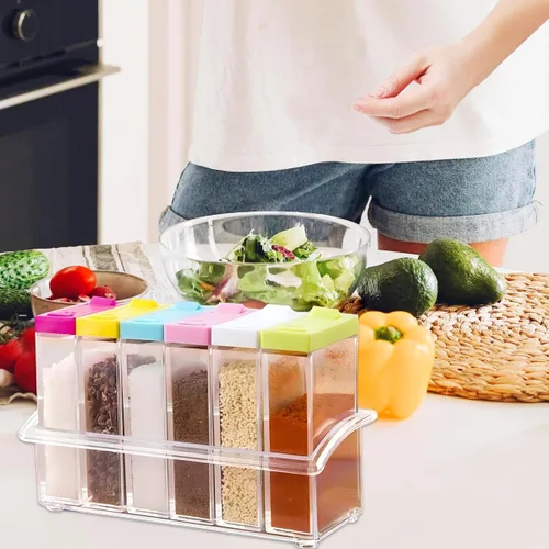 Miniatura 6 de Juego de 12 tarros coloridos para especias y salero y pimentero, juego de condimentos, estuche dispensador de especias de plástico, botella