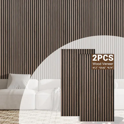 Miniatura 3 de Paquete de 2 paneles acústicos de pared, paneles de pared insonorizados de listones de madera de 47.2 x 23.6 x 0.75 pulgadas, panel de amortiguación