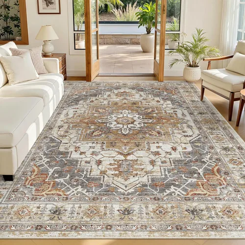 Miniatura 203 de Madane Alfombra lavable de 2 x 3 pies, alfombra de entrada pequeña, antideslizante, vintage, para entrada interior, alfombra de pelo bajo