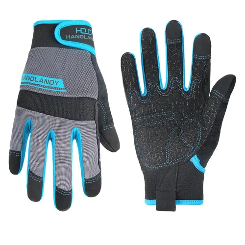 Miniatura 24 de Handlandy - Guantes de trabajo para hombre y mujer, para mecánicos, de seguridad, de uso general, aptos para pantalla táctil, guantes de trabajo