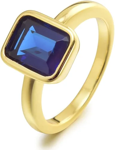 RIZILIA CELEBOX - Anillo de compromiso solitario con piedras preciosas de corte esmeralda CZ 6 colores disponibles en oro amarillo celebridad