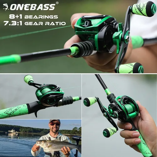 Miniatura 6 de One Bass Combo de Caña y Carrete de Pesca, Combo de Baitcasting Rápido Medio, Fibra de Carbono de 24 Toneladas, 2 Piezas de Cañas de Pescar
