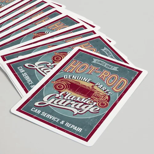Miniatura 5 de Lantern Press Hot Rod Garage, coches clásicos, letrero vintage (52 cartas de juego, baraja de cartas de tamaño póquer con comodines)