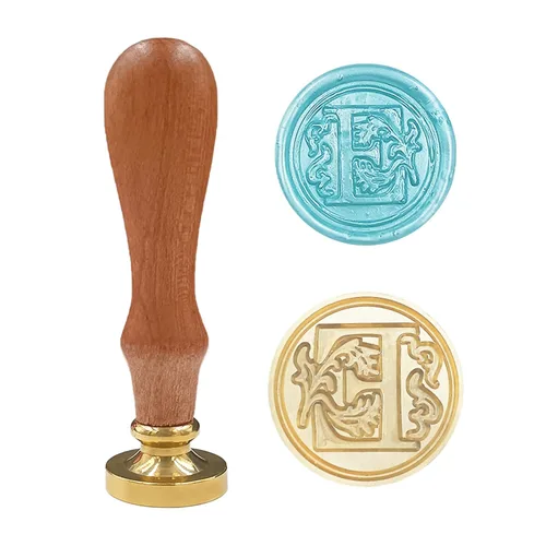 Miniatura 17 de Sello clásico de cera para sellar varios alfabetos, cabeza de latón, mango de madera, sellos para tarjeta/sobre/regalo (sello, letra V)