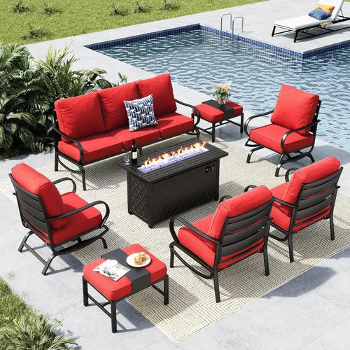Miniatura 41 de MFSTUDIO Juego de 4 piezas de conversación para patio, marco de metal para todo tipo de clima, muebles de exterior con 1 mesa rectangular de propano