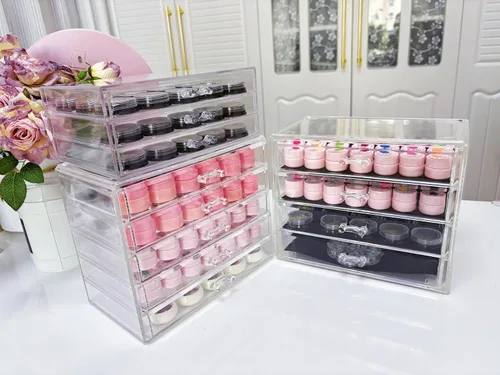 Miniatura 9 de Caja de almacenamiento de 4 niveles para decoración de arte de uñas, organizador acrílico para maquillaje y joyería con cajones, almacenamiento