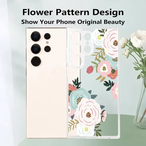 Miniatura 2 de Funda ultra transparente para Samsung Galaxy S23 con diseño de flores, TPU suave y delgado, patrón floral, transparente, funda protectora para niñas