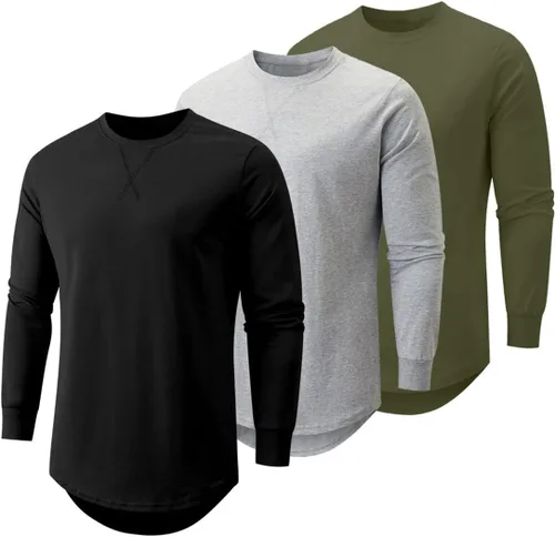 JMIERR Mens 3 Pack Cotton Hipster Hip Hop Longline Crewneck T-Shirt