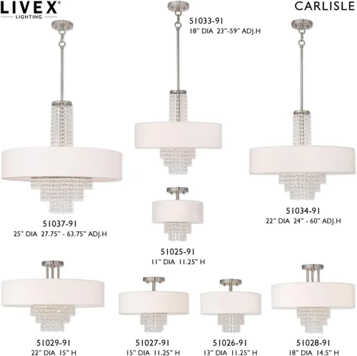 Miniatura 6 de Livex Lighting 51124-91 Carlisle - Candelabro lineal de 31 pulgadas, acabado de níquel cepillado con pantalla de tela blanca rota con cristal