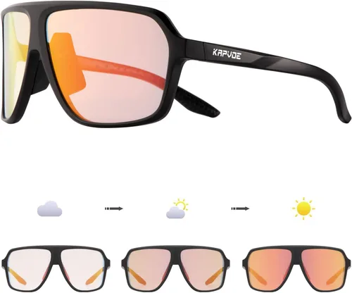 KAPVOE Gafas de ciclismo fotocromáticas para hombres y mujeres, gafas de sol deportivas MTB para ciclismo, protección UV Negro rojo