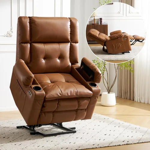 Miniatura 14 de Silla reclinable de elevación eléctrica de doble motor para personas mayores con masaje y calor, silla elevadora de gran tamaño con almacenamiento