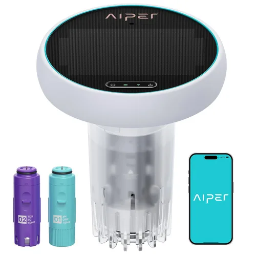 AIPER HydroComm - Monitor inteligente de piscina, prueba automática de agua 24/7 para piscinas, jacuzzis y spas, probador digital preciso 5 en 1,