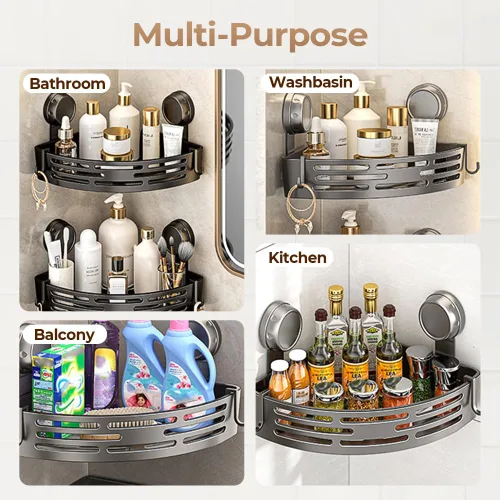 Miniatura 6 de Estantes esquineros triangulares con ventosa, estante de almacenamiento de baño sin perforaciones, estante de ducha esquinero con ventosa