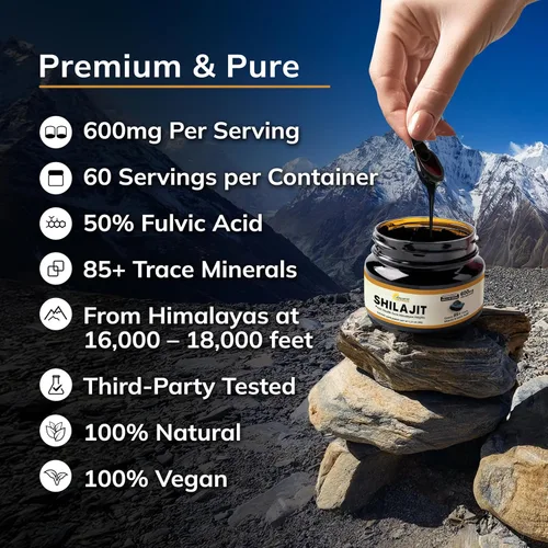 Miniatura 8 de Resina Shilajit pura del Himalaya para hombres y mujeres, 600 mg, suplemento de extracto natural con más de 85 minerales traza y ácido fúlvico