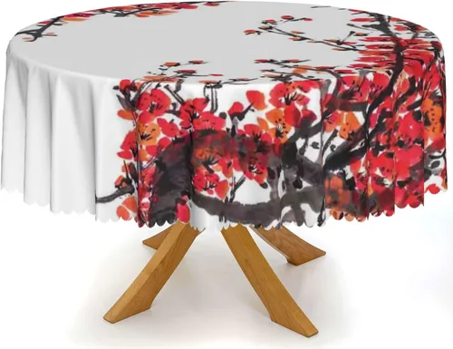 Miniatura 14 de Mantel redondo con temática de otoño, 48 pulgadas, tela impermeable, decorativa, reutilizable, lavable, a prueba de derrames, resistente a