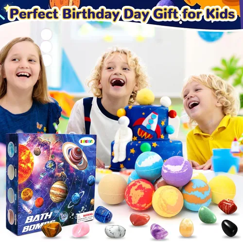 Miniatura 6 de Paquete de 10 bombas de baño de galaxia para niños con juguetes sorpresa en el interior, bombas de baño de burbujas orgánicas con piedras preciosas
