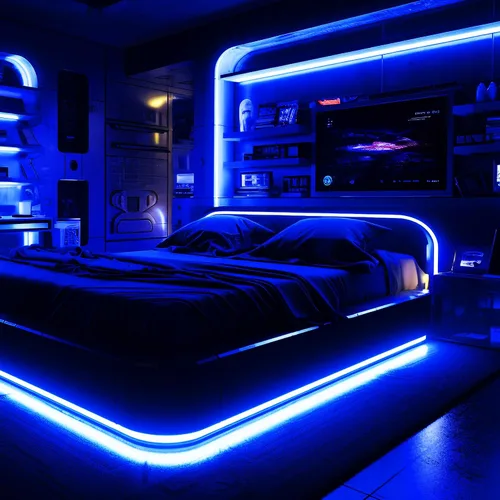 Miniatura 5 de iNextStation Blue LED Light Strip, 16.4ft/5m 12V Silicone Flexible Neon Rope Lights, IP65 Waterproof Cuttable LED Strip Lights for Gaming Room