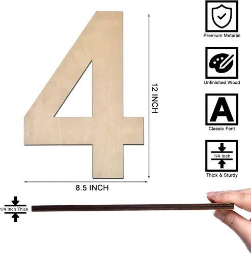 Miniatura 42 de Letra M de madera de 12 pulgadas de grosor, letra de madera grande sin terminar de 1/4 de pulgada de grosor para decoración de pared del hogar