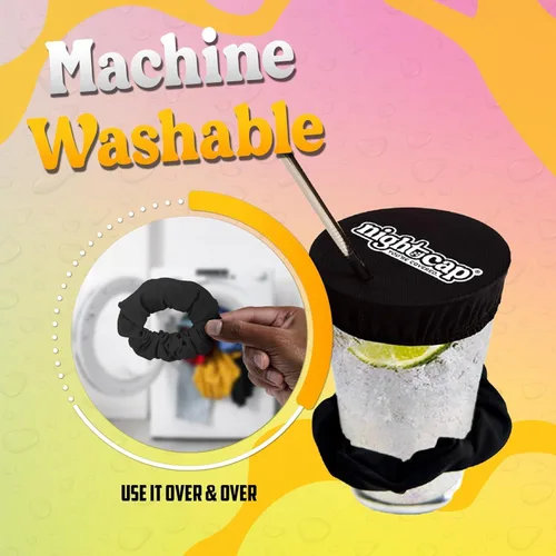 Miniatura 8 de Nightcap Coletero Cubrevasos - El Coletero Reutilizable para Prevención de Adulteración de Bebidas Como se Vio en Shark Tank Negro